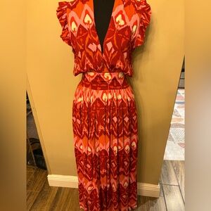 Elegant Red Patterned Maxi Dress by Feather&Find Size Small